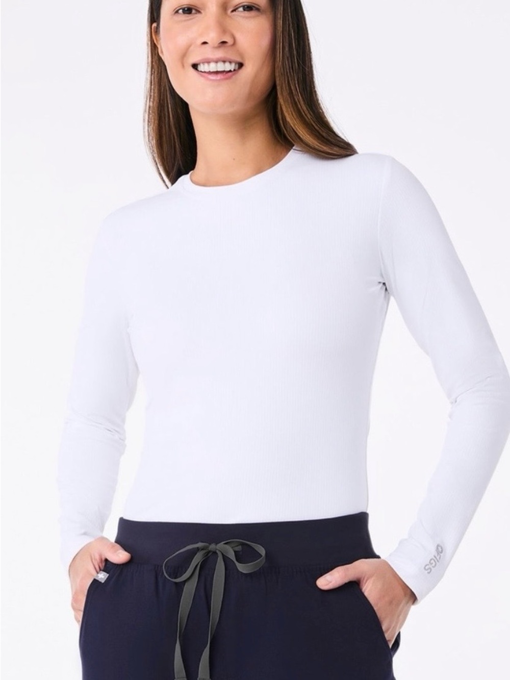 Figs Women’s White Ribbed Scrubs Top. Size XS